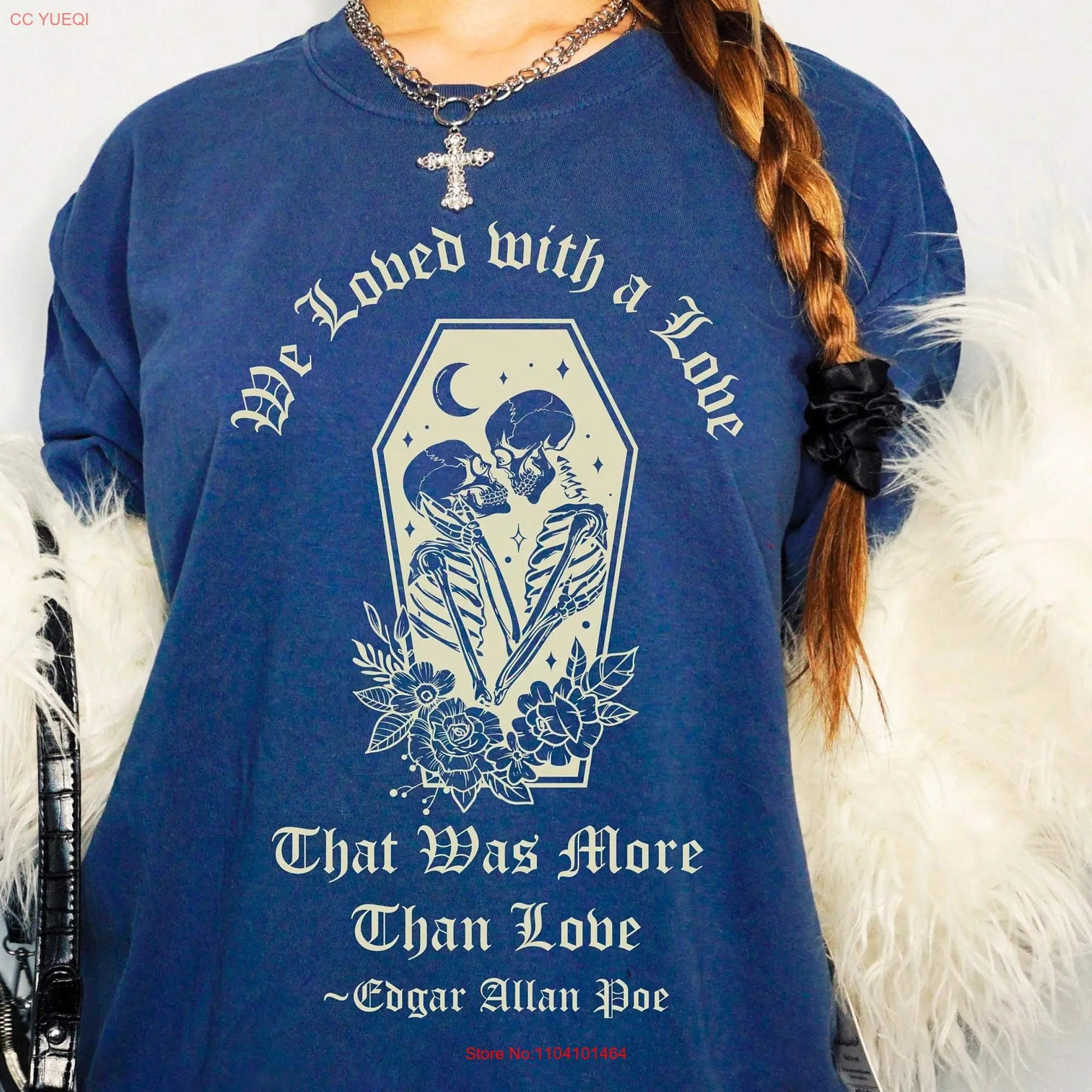 Annabel Lee T Shirt Edgar Allan Poe We Loved with a Love Comfort Colors PoeT Skeleton The Lovers TaroT