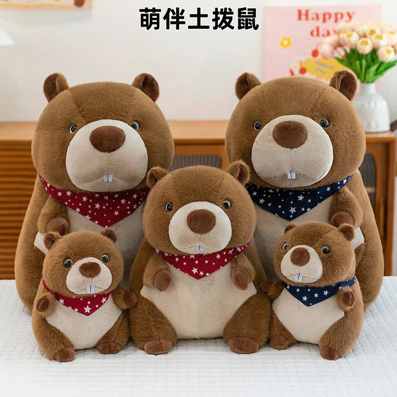 

Kawaii Marmot Plush Toy Cute Stuffed Doll With Scarf Soft Cuddly Pillow For Kids Birthday Present Plushie Prize For Claw Machine