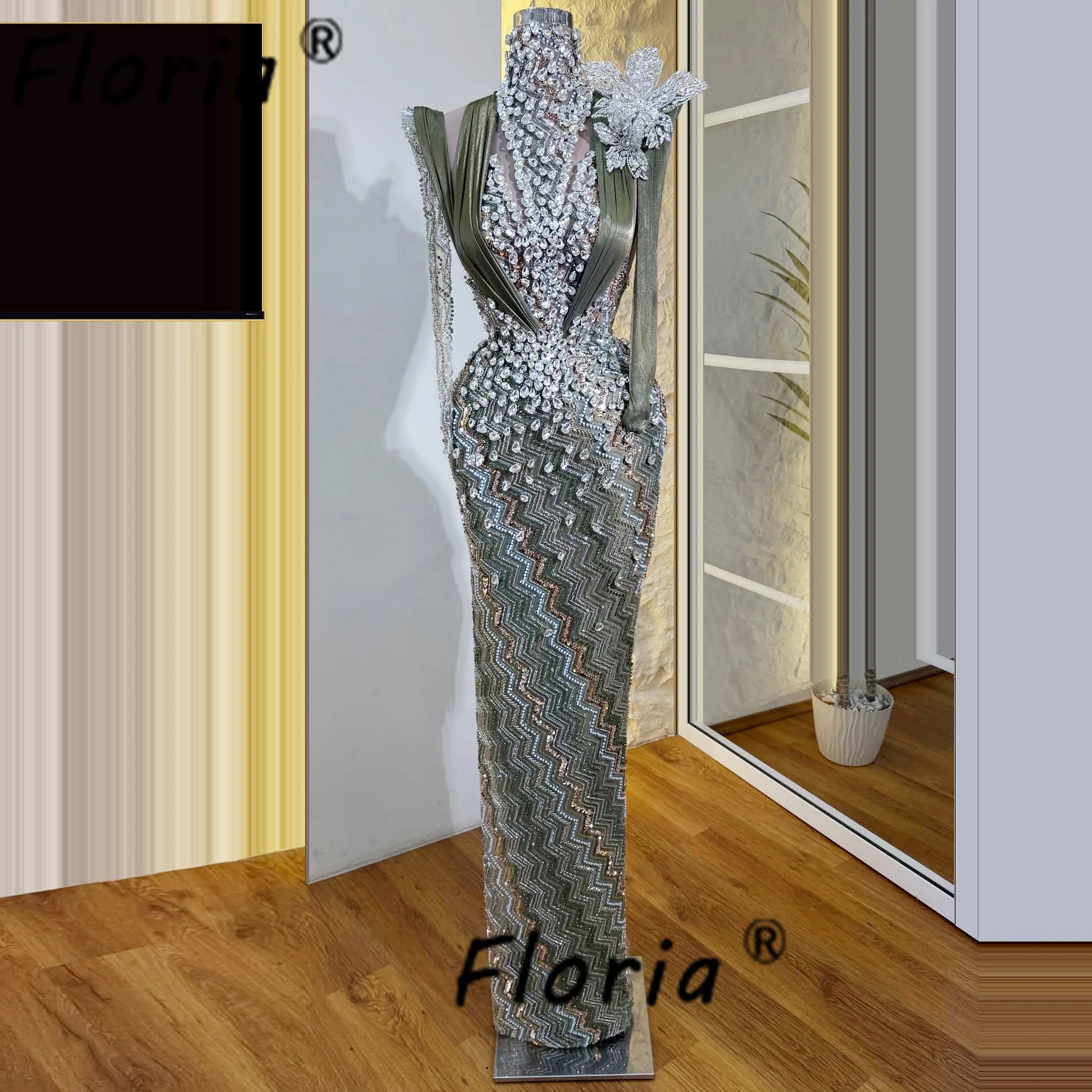 

Уникальные зеленые вечерние платья от кутюр с хрустальными аппликациями длиной до пола, вечерние платья Robe de soiree по индивидуальному заказу Dubai Femme