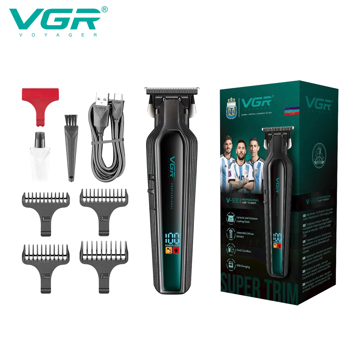 VGR Hair Trimmer Professional Hair Clipper Rechargeable Haircut Machine Electric Barber Digital Display Trimmer for Men V-930