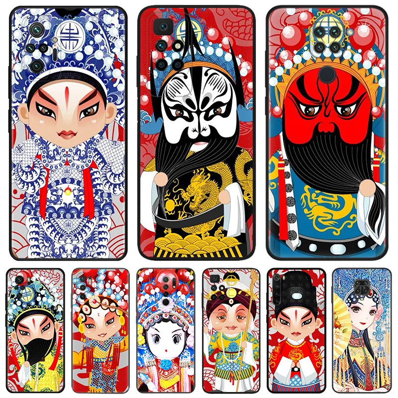 Phone Case For Redmi Note 10 9 9s 8 8t 9t 10s 9c 9a 7 10c Beijin opera dance Face Xiaomi 10t Pro Note10 Lite Black Cases Cover