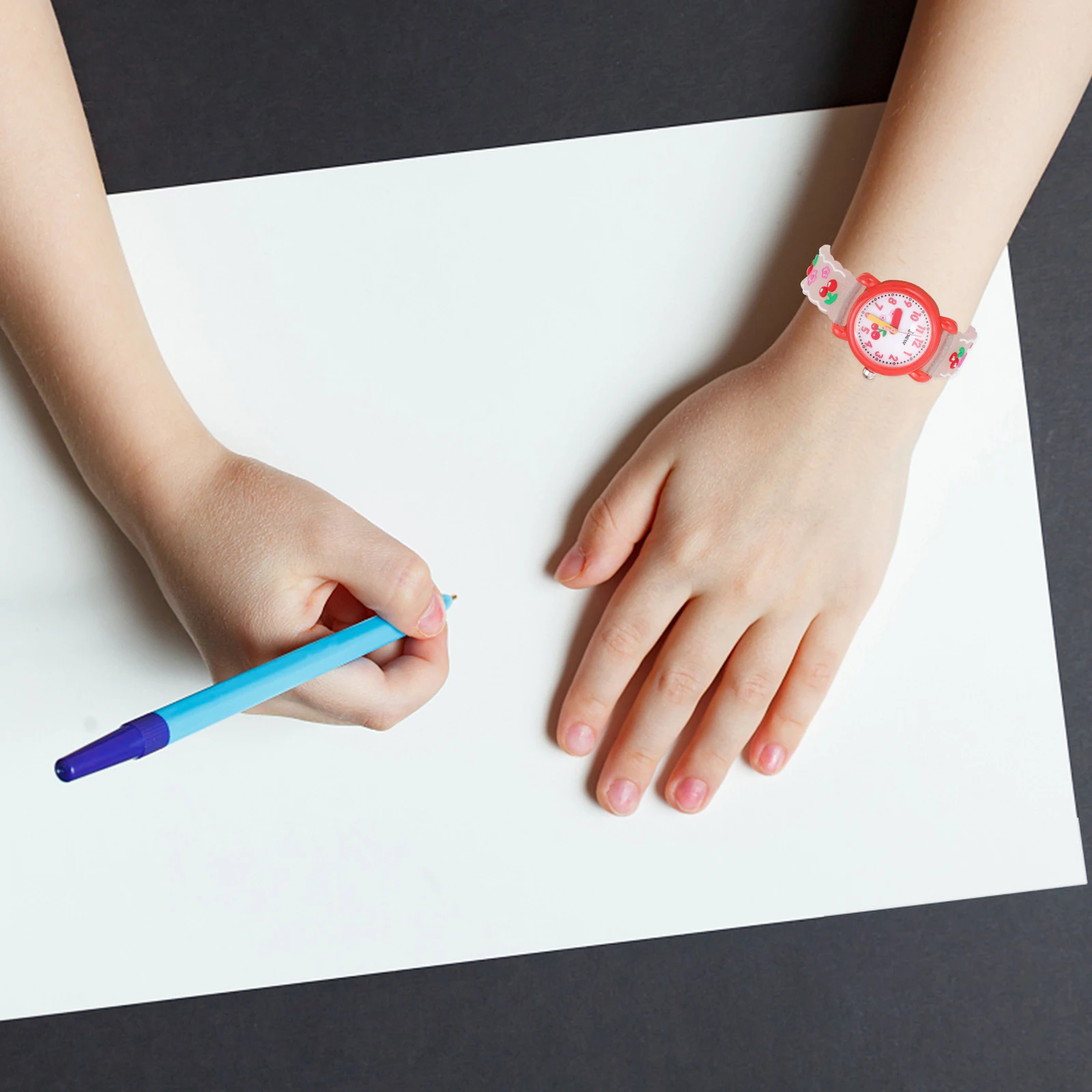 

1pc Cartoon Silicone Student Waterproof Watch Christmas Gift Adjustable Strap Bright Color Cartoon Cherry Pattern