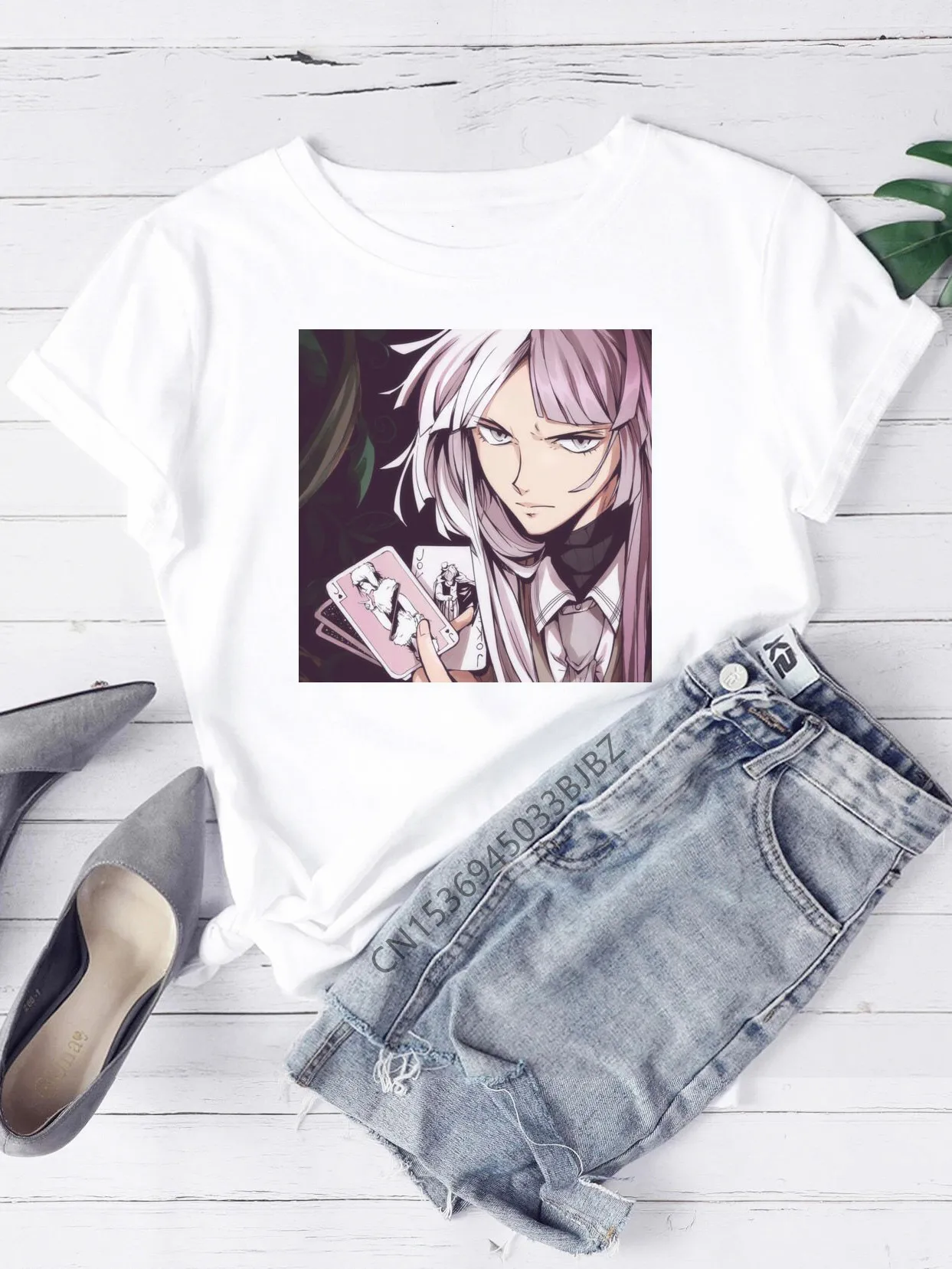 Bungou stray dogs Chuuya Nakahara Osamu Dazai Women Funny Print Ladies T-shirt Girl Y2K Basis O-collar White Shirt Short