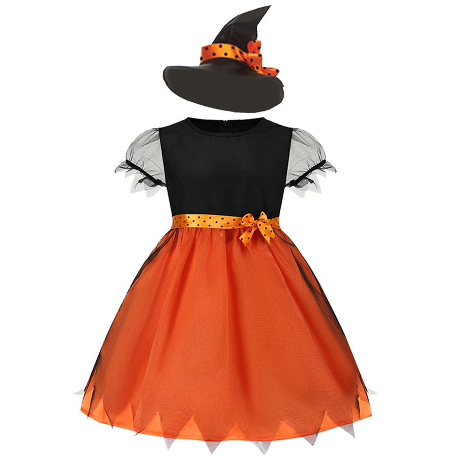 2025 Children's Pumpkin Costume Role Playing Girls Dress Carnival Party Halloween Cosplay Performance Kid Outfit