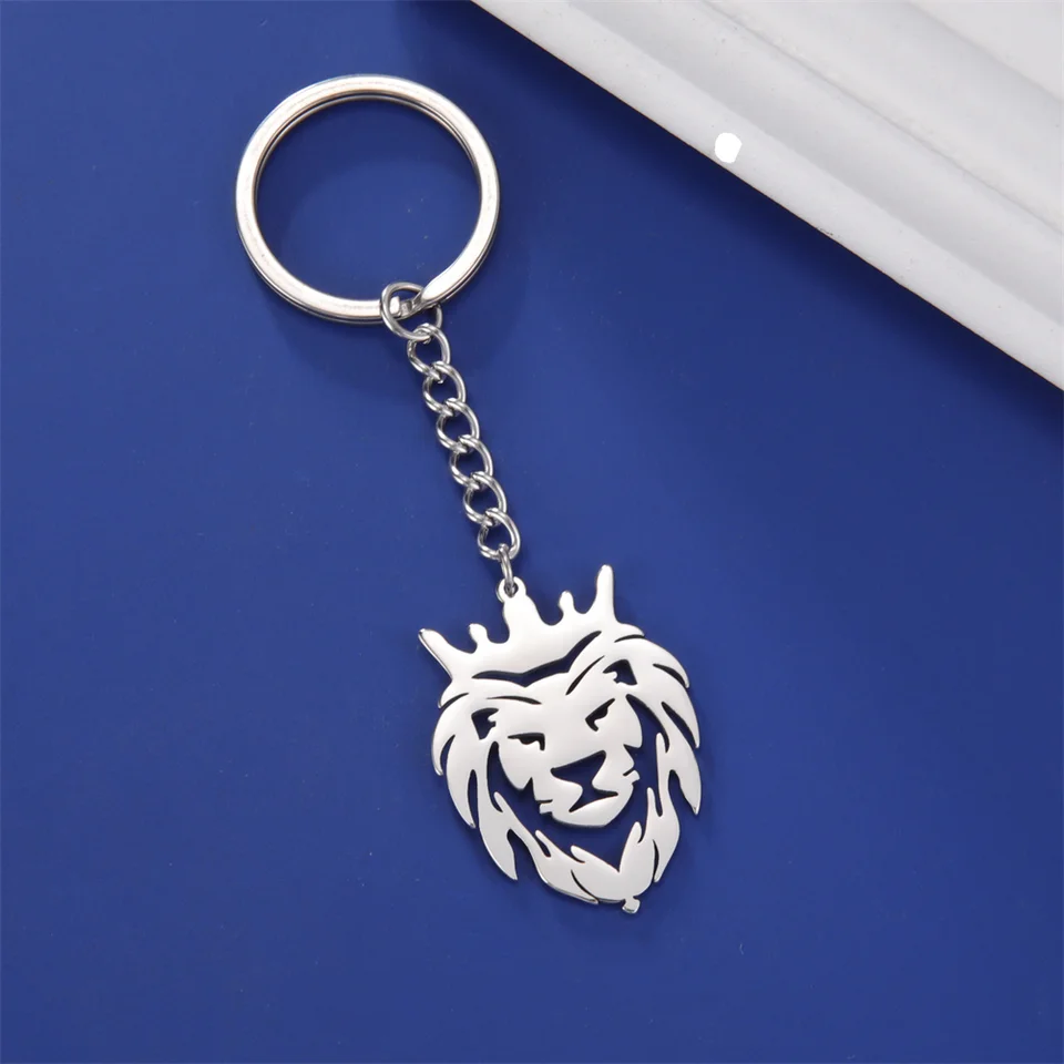 My Shape Punk Lion Keychain para Homens Meninos Leão com Rei Coroa
