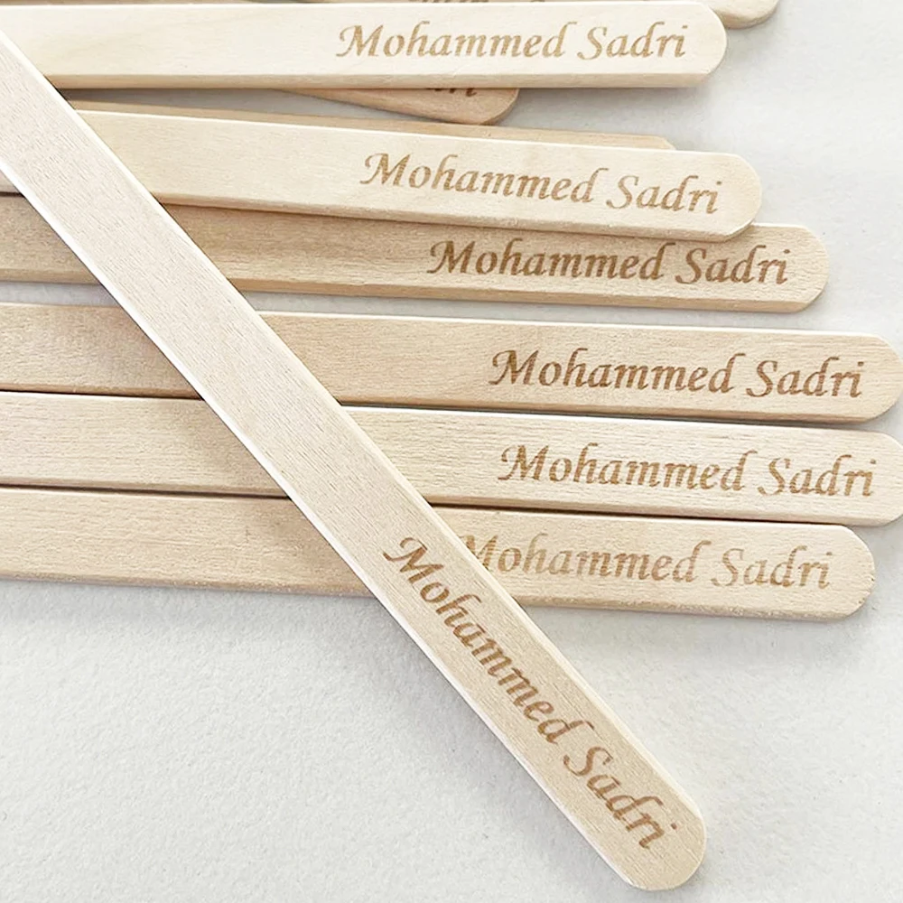 

50/100 Plain Personalized Flat Ice Cream Scoops Birchwood Dessert Spoons Personalized Popsicle Sticks Icecream Party Disposable