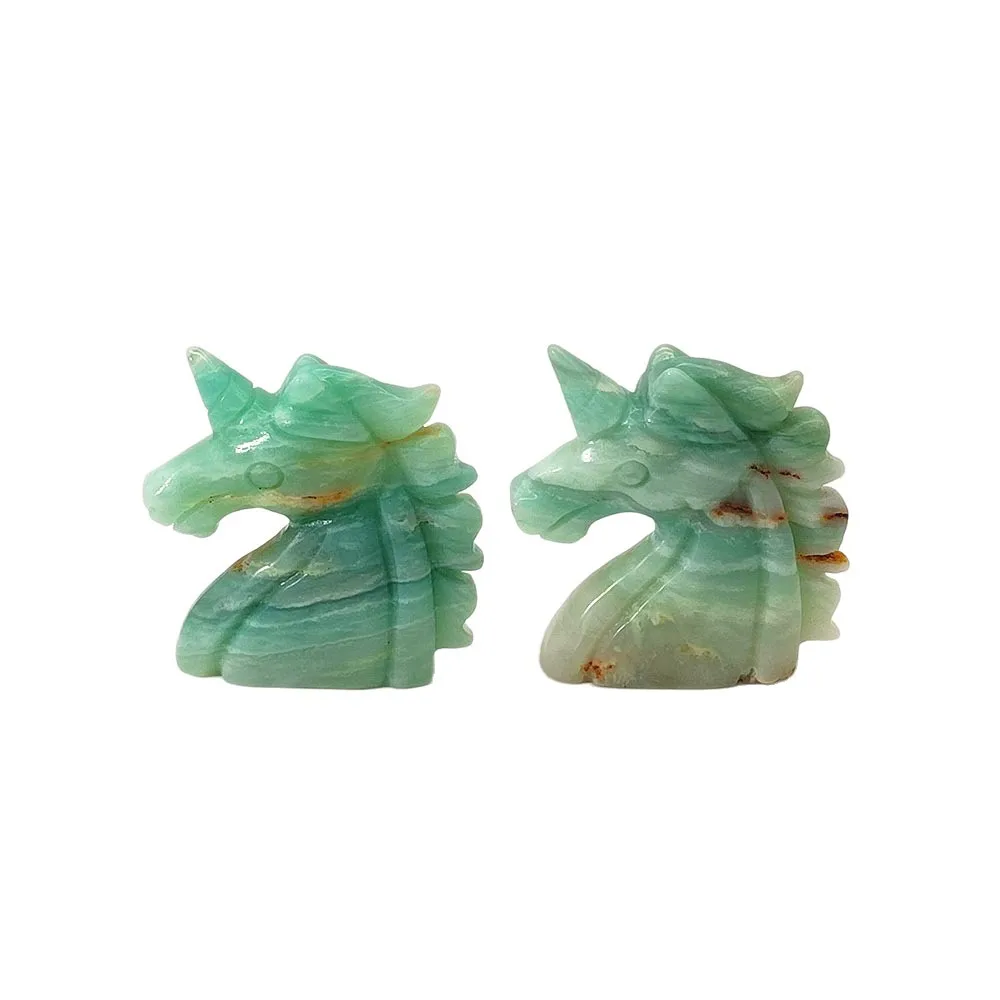 2 Inch Natural Amazonite Unicorn Figurine Hand Carved Crystal Statue, Mini Gemstone Ornament, Reiki Craft Decor Collection Gift
