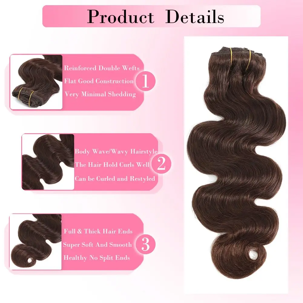 #4 Chocolate Brown Body Wave Clip In Human Hair Extensions 100% Remy Human Hair Clip In 110g 8Pcs/Set Full Head For Women