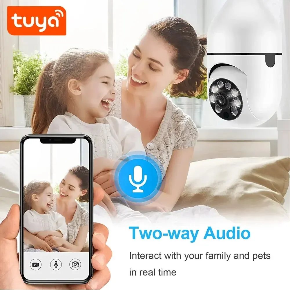 Câmera de Bulbo Dual Band Tuya, Wi-Fi, Voz Bidirecional, Detecção Humana AI, Visão Nocturna, Câmera de Vigilância E27 Zoom, 5G, 3MP, 5MP