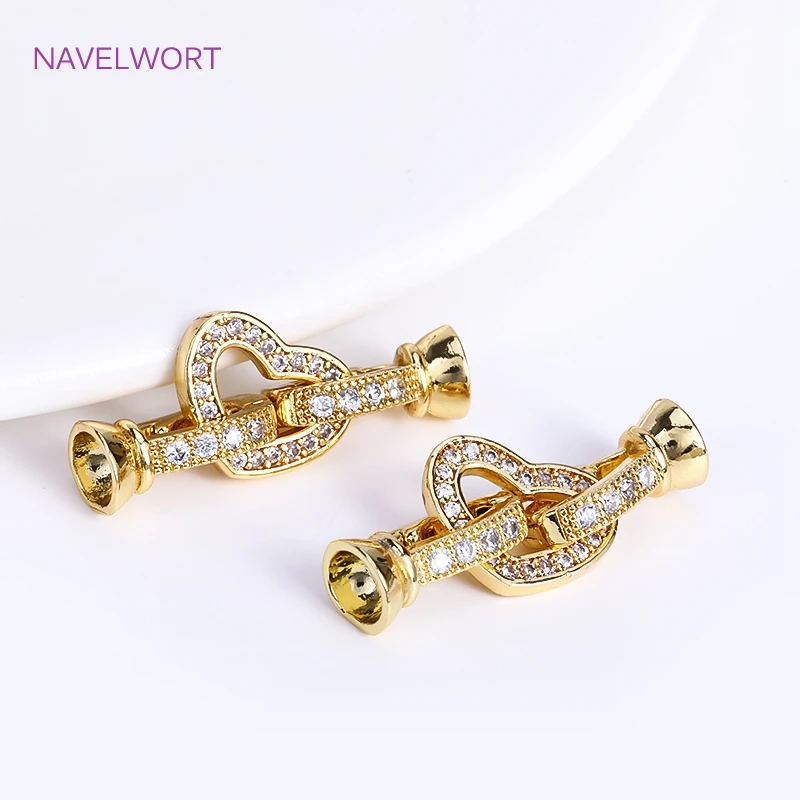 18K Gold Plated Heart Pearl Clasp Connector For Bracelet Necklace Making,Inlaid Zircon Hook Clasp,Brass Jewelry Accessories