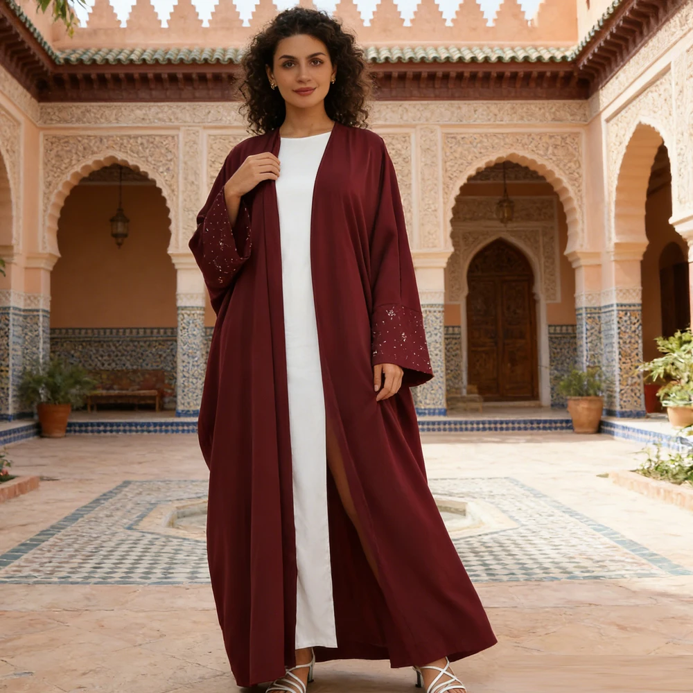 

Eid Women Open Abaya Cardigan Dress Muslim Beading Bow Party Caftan Jalabiya Ramadan Dubai Abayas Kaftan Arab Long Robe Jalabiya