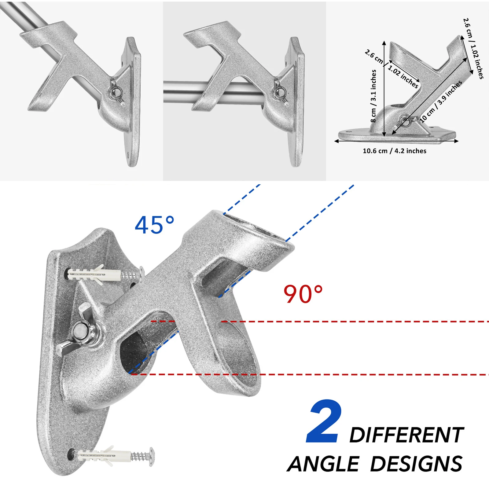 Flag Pole 6 FT Flagpole Holder Stainless Steel With Bracket Rotating Rings 45°&90° Adjustable Flagpole For Garden Wall Mounted