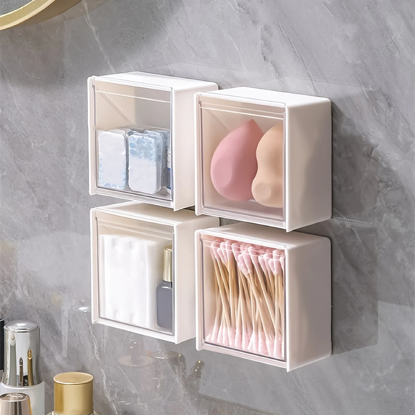 1/2pcs Wall Mounted Storage Box Makeup Cotton Organizer Plastic Cotton Pad Swabs Container Makeup Storage Organizer Holder