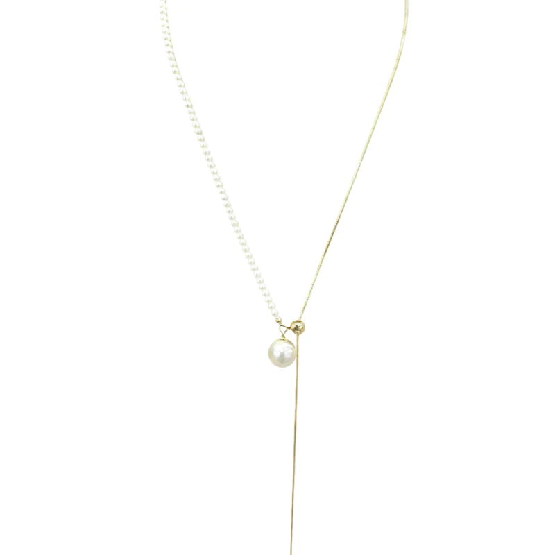 

Asymmetric Pearl Necklace 316L Stainless Steel Hypoallergenic Tarnish Free Snake Chain Y Lariat Choker For Women MURMUR