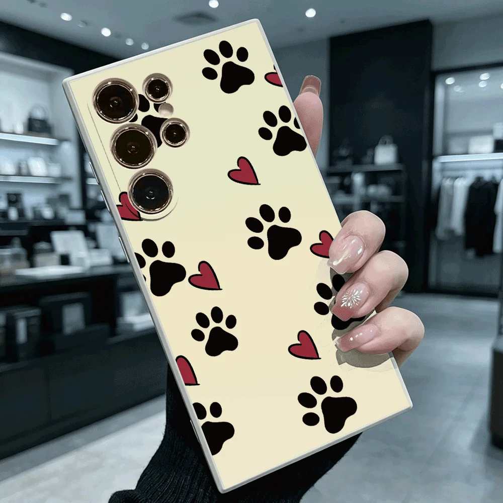 Paw Print & Red Hearts Slim Fit Phone Case Anti Scratch Drop Protection For Samsung Galaxy S26 S25 S24 Ultra FE A Series