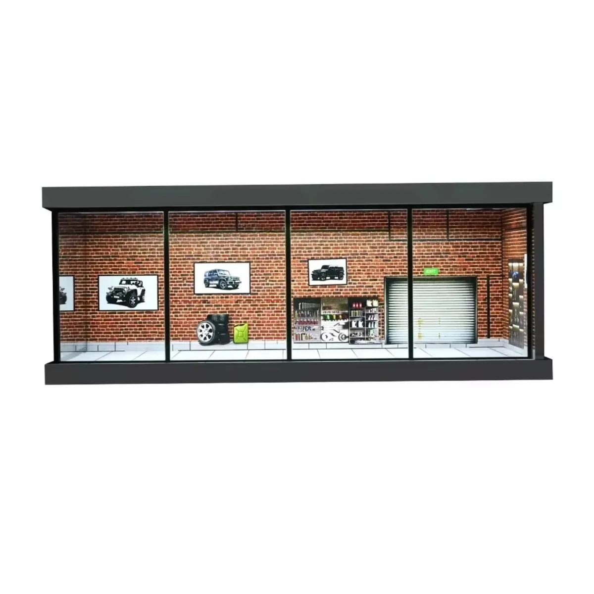 1/43 Scale Car Model Display Case, LED Light Dustproof Showcase, DIY Assembly Garage Scene Storage Box for Diecast Model