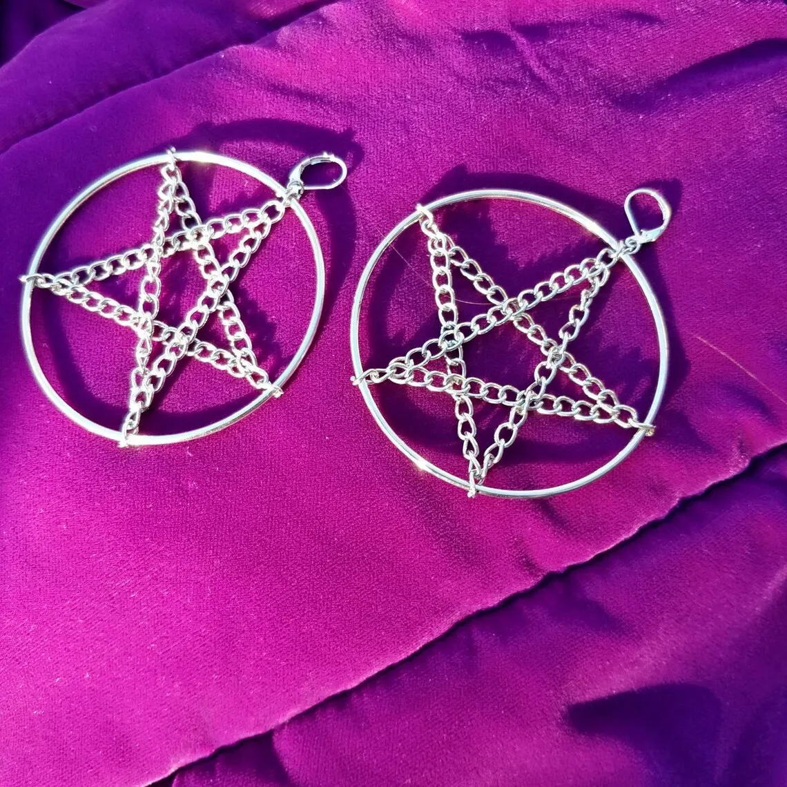 Chain Pentagram earrings, Gothic jewelry, Vintage, Circle, punk, hippie, Y2k, handcrafted, rock, ear hooks For Women Man，Gift view 3