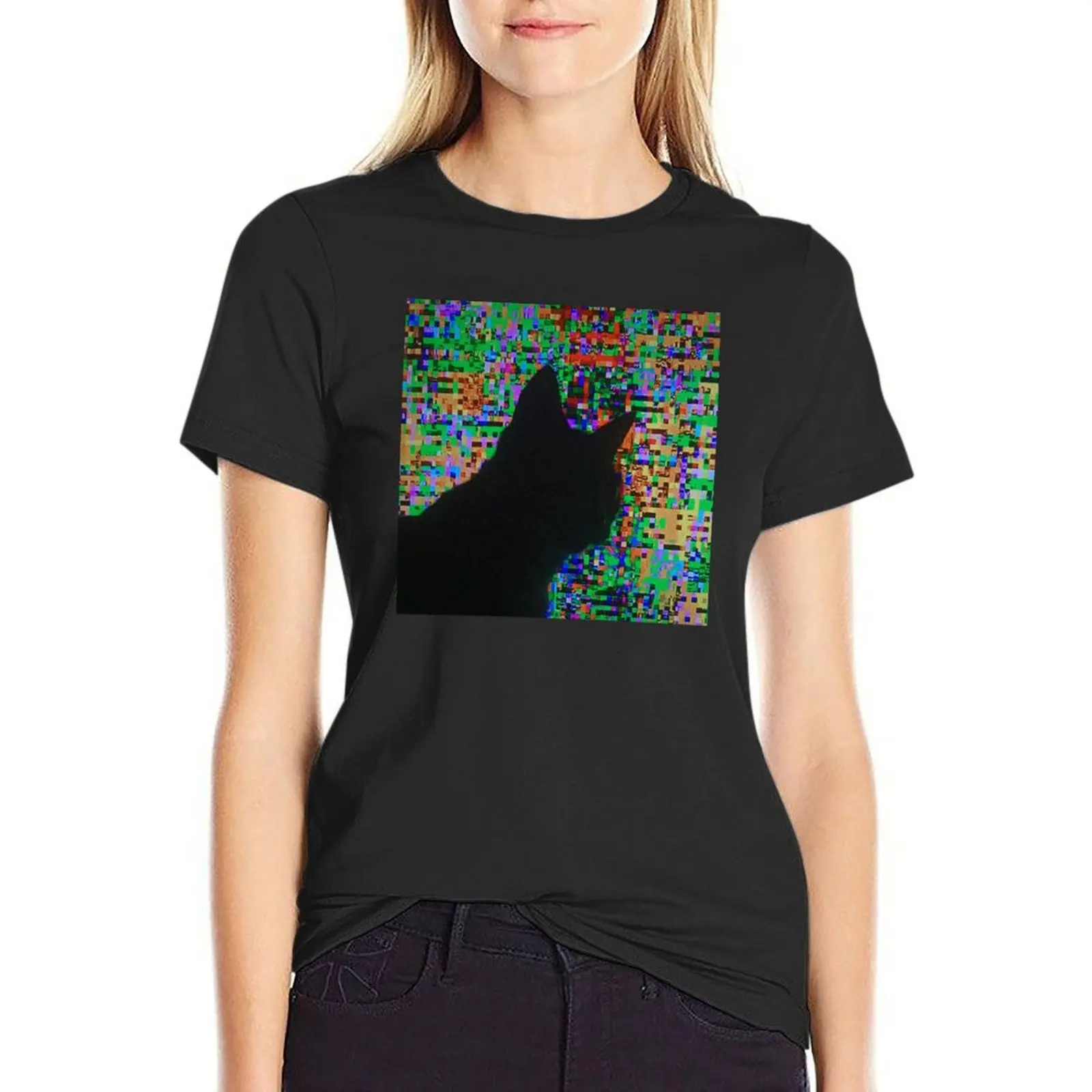 Cat glitch T-Shirt plus sizes Aesthetic clothing Women's cotton t-shirt