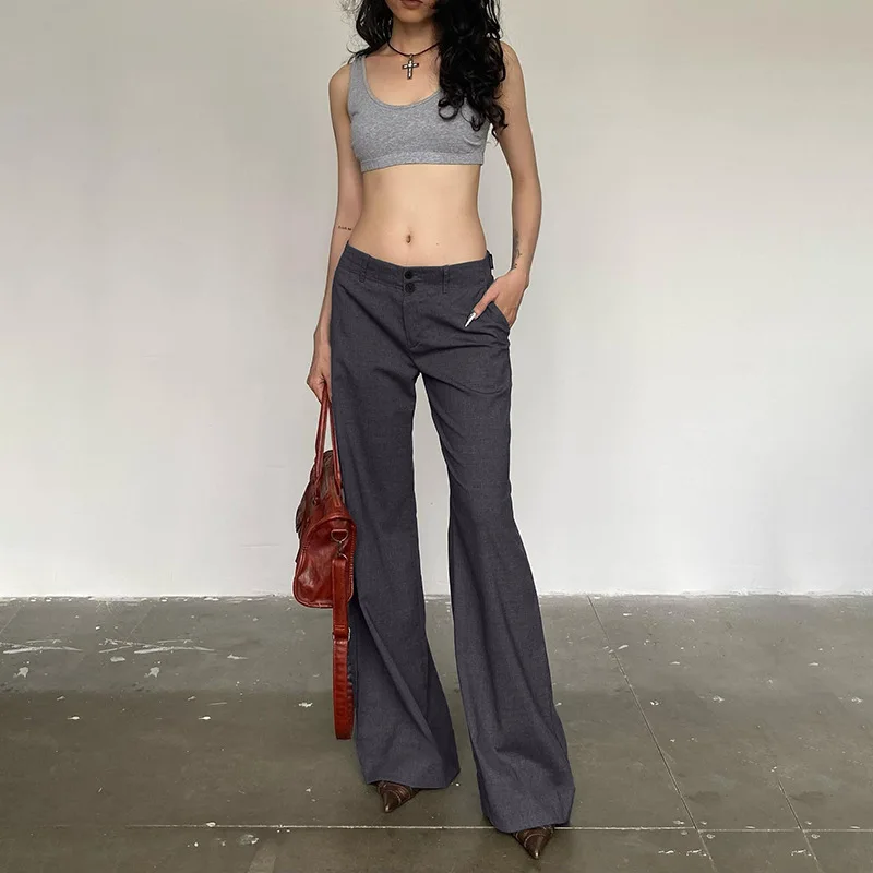 

Low Waist Wide Leg Suit Pants Women Old Money Style Korean Fashion Baggy Trousers Female Office Wear Elegant Gray Pants NWQ47