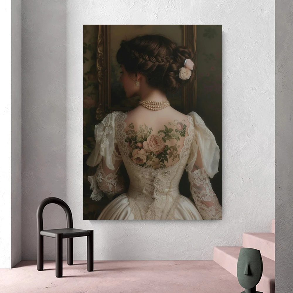 Dark Academic Retro Moody Victorian Butterfly Tattoo Woman Posters and Print Canvas Wall Art Painting for Living Room Home Decor