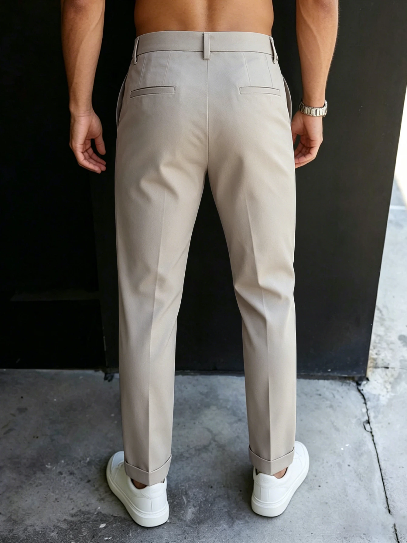 Herren Gurkha High-Waist Plissierte, Gekräuselte, Schmal Geschnittene, Kurze Anzughose, 100% Polyester Business Casual Beige Chino-Hose – Detail 5