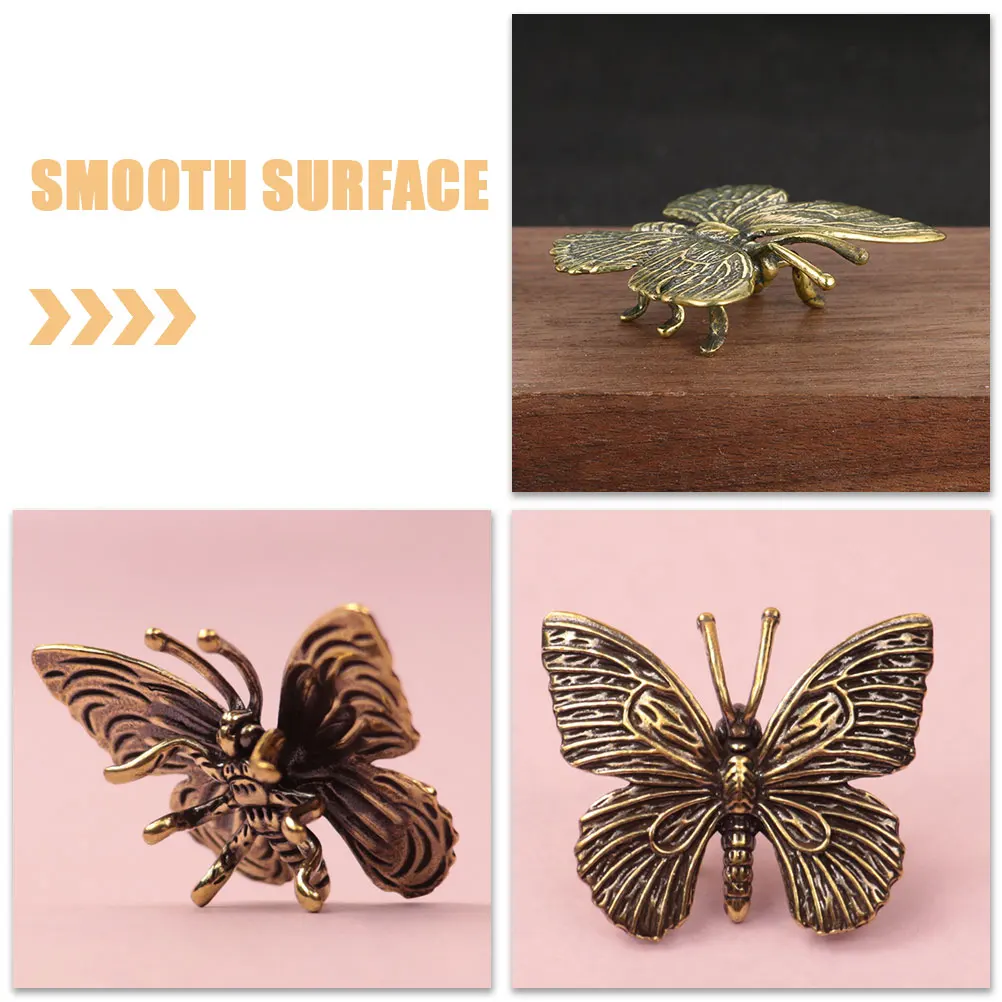 

2pcs Retro Brass Butterfly Statue Vintage Sculpture Decor Ornament Small Desktop Craft Animal Statue Decorative