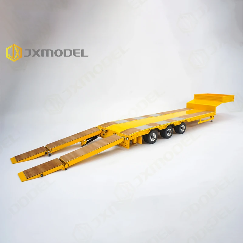 Modelo JX de Metal de 3 ejes, tablero trasero de cama baja, semirremolque, Panel de madera, cilindro decorativo para Tamiya 1/14, camión Tractor de control remoto, modelo de juguete