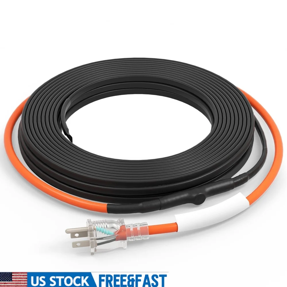 

40FT Pipe Heating Cable Self-Regulating 5W/FT with Built-in Thermostat Freeze Protection Water Pipe Heating System