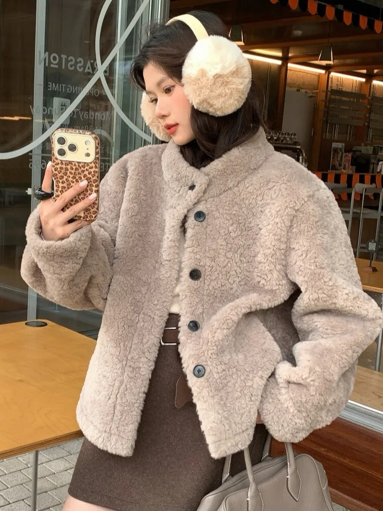 한국 슬레 오르트 플루 양털 가죽 내열성 따뜻한 여성용 가을 겨울 신상 패션 센세이션 여성 재킷