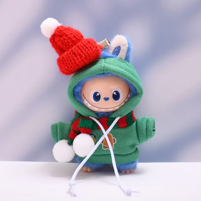Nieuwe kerstoutfit voor 10 cm 4e generatie Mini LABUBU Pin For Love Series Sneeuwpop-thema Hoodie met muts en sjaal Set Feestelijke stijl