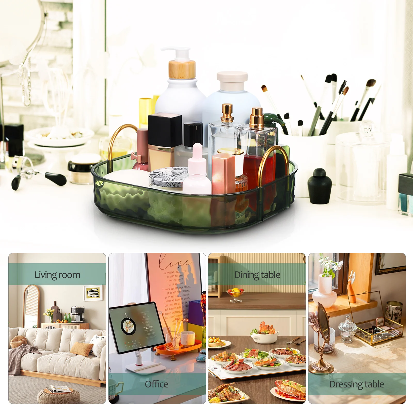 

Bathroom Organizer Countertop Rotating Makeup Tray Perfume Organiser Elegant Acrylic Trays for Vanity