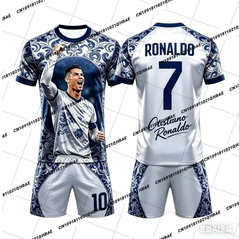 BELIEBTE 2026 KI-Technologie #   7 RONALDO SOMMER KINDER- UND ERWACHSENEN-SET ELTERN-Kind-Kurzarmshirt mit Shorts Fußballtrikot im Paar-Stil Unisex