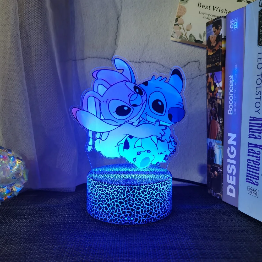 Stitch Night Light 3D Acrylic LED 7 Color Changing Touch Angel Decorative Light for Kids Room Decoration Birthday and Christmas