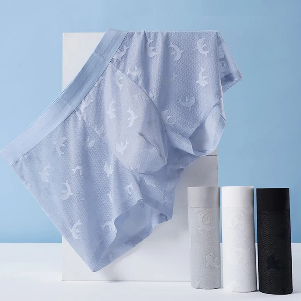 

Men Seamless Thin Ice Silk Boxer Shorts Jacquard Femboy U Bulge Pouch Trunks Underwear For Man Bikini Lingerie Ultra Hot Briefs