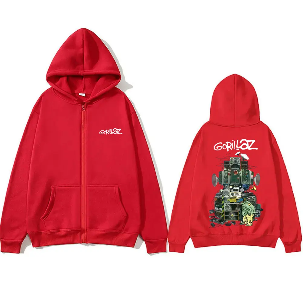 Gorillaz Graphic Printed Zipper Hoodie Men Women Hip Hop Rock Fashion Pop Music Zip Up Jacket Men's Casual Oversized Streetwear