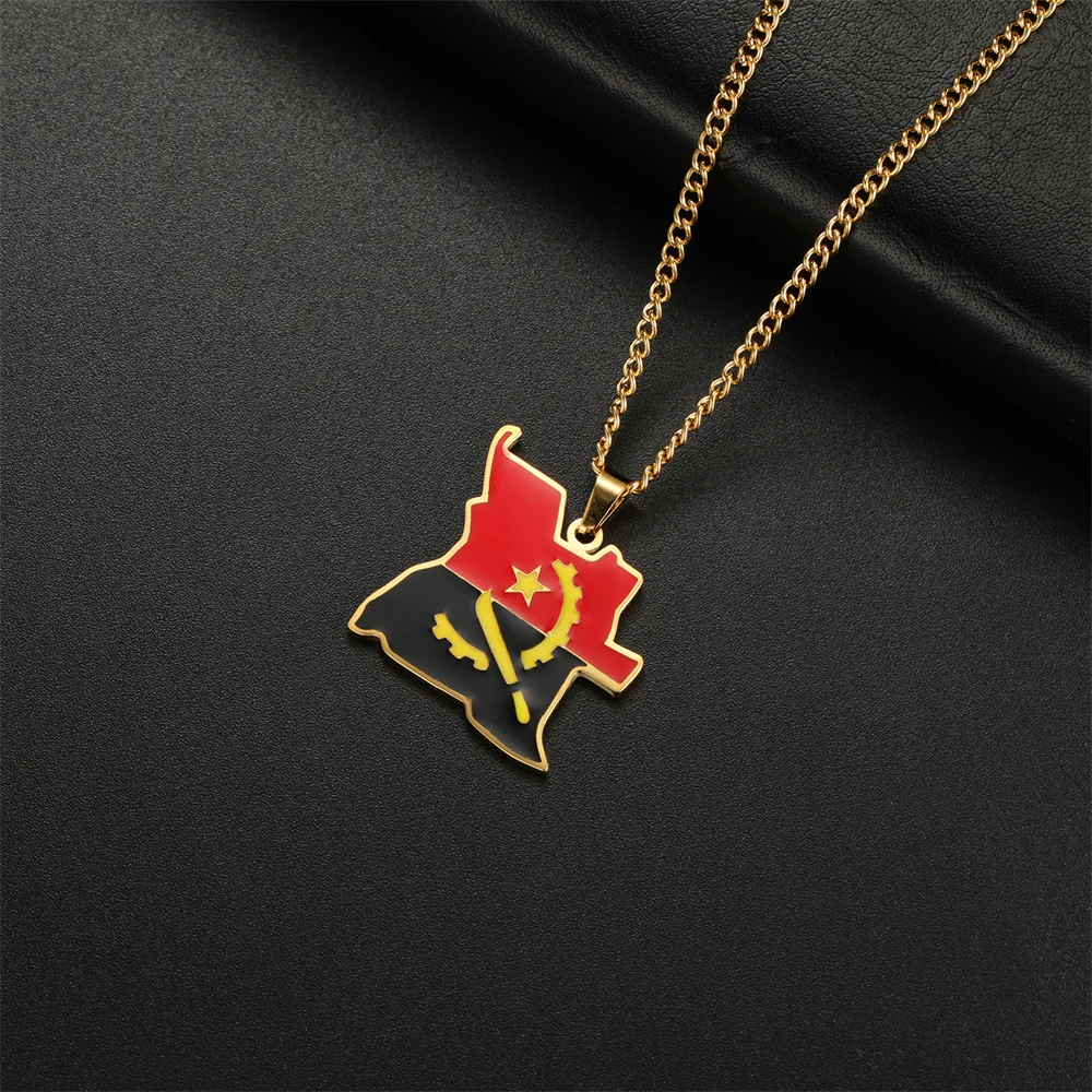 Jeshayuan Angola Map Flag Pendant Necklaces For Women Uruguay BA Botswana Country  Necklace Men Stainless Steel Jewelry