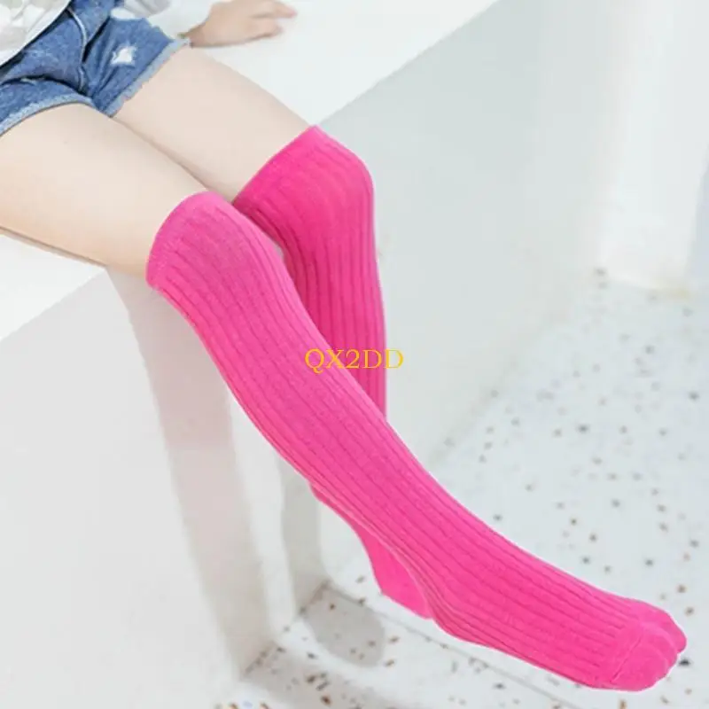 

QX2D Candy Color Over The Knee Socks Toddler AntiSlip Thigh High Socks Spring Thin Elastic Cotton Socks Children Accessories