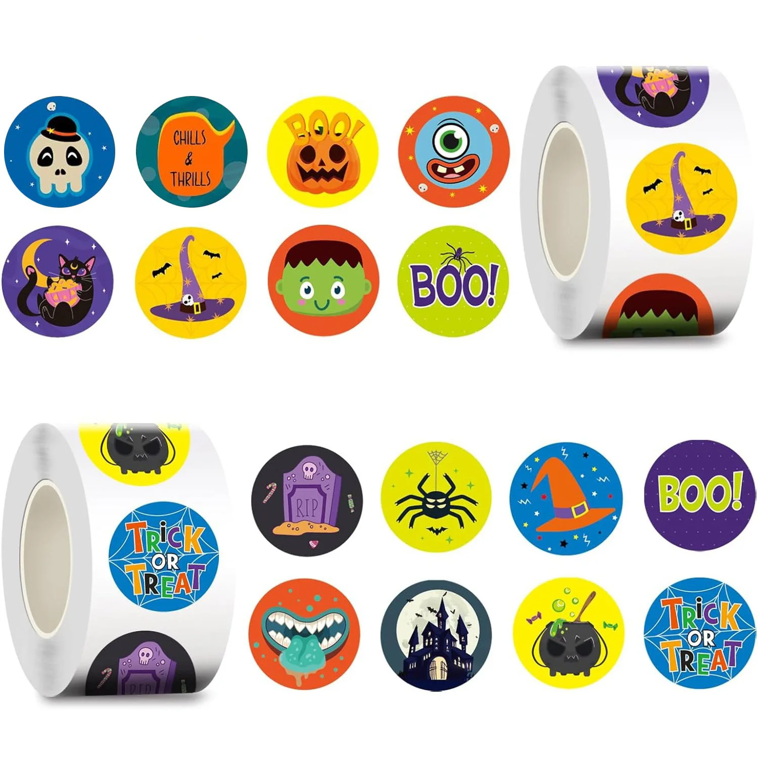 

500pcs/Roll Halloween Horror Cartoon Round Sealing Stickers DIY PVC Laptop Decals Decoration Stiker Reward Gift Toys