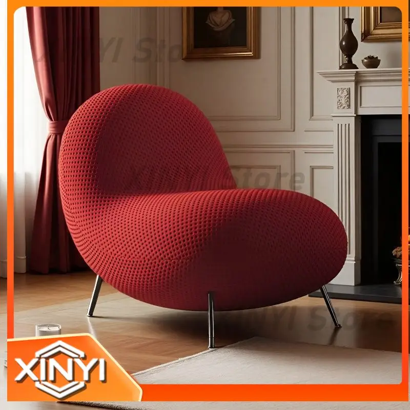 Heart-shaped Bubble Fabric Single Sofa for Retro Red Light Luxury Leisure Chair Italian Minimalist Living Room Decorative