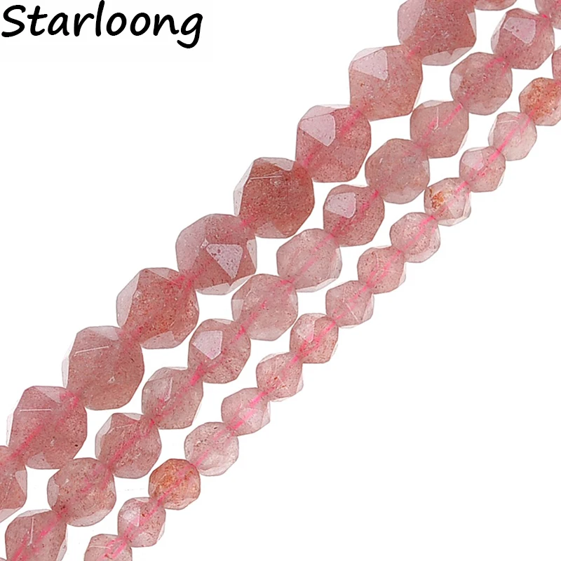 

6-10mm Genuine Faceted Strawberry Quartz Stone Beads Natural Stone Beads DIY Loose Strand for Jewelry Making Bracelet Necklace