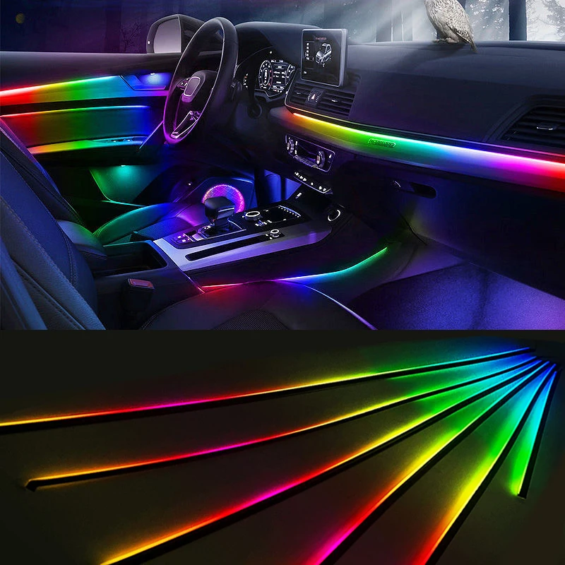 18 In 1 Symphony LED Ambient Lights For Car Interior RGB 64 Colors Decoration Accessories Acrylic Optical Fiber Atmosphere Strip