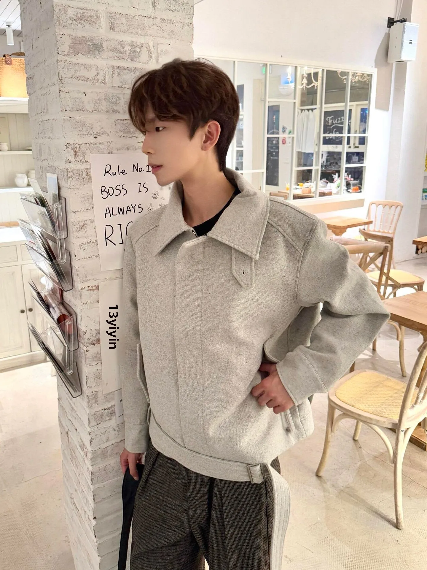 

Американская рабочая одежда Sle Jaet, мужская осенне-зимняя дизайнерская шерстяная куртка с переключаемым воротником, пояс на талии, топ