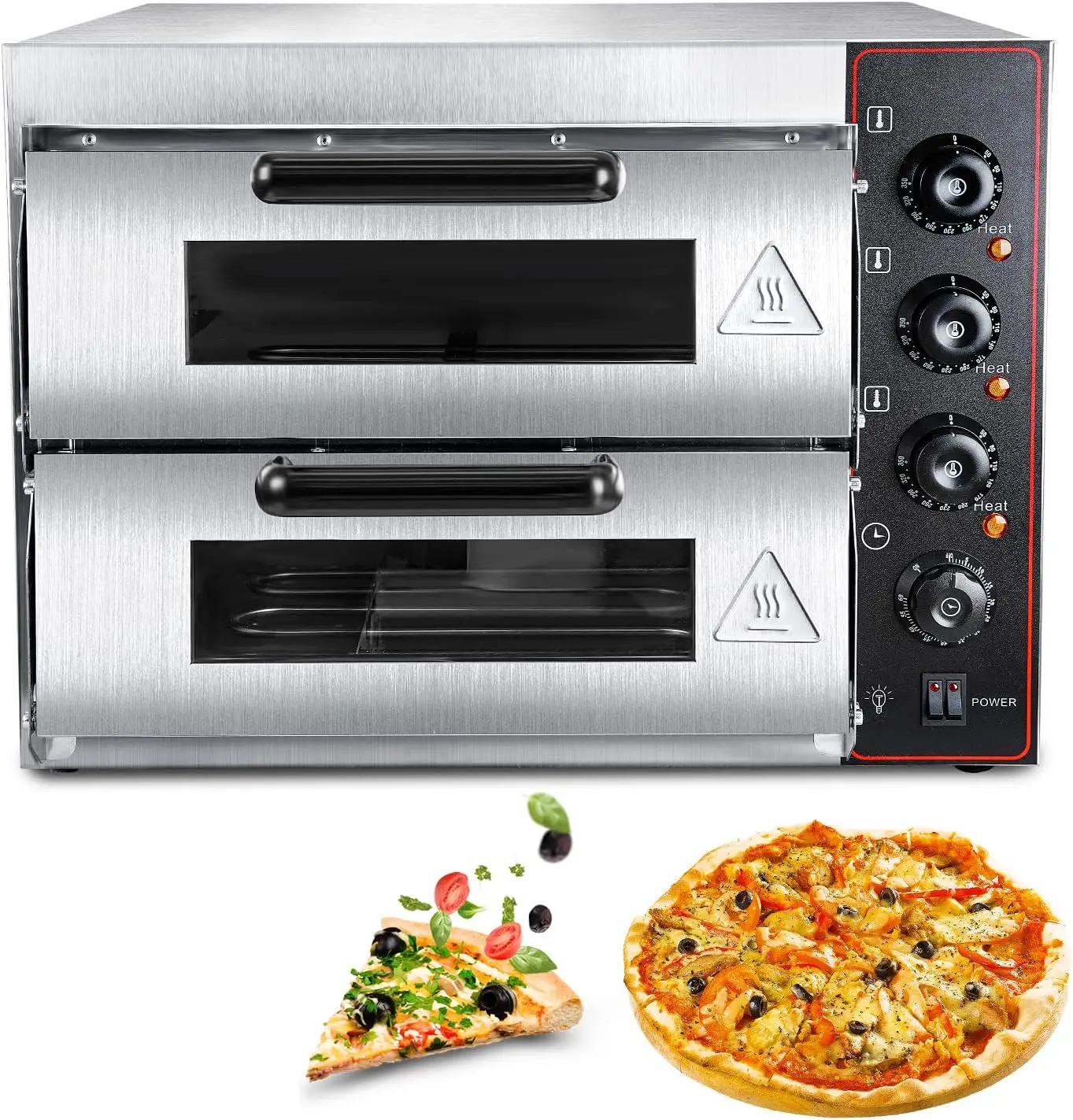 Commercial Pizza Oven Double Oven 1700W 16 inch Stainless Steel Pizza Electric Countertop Pizza and Snack Oven Multipurpose