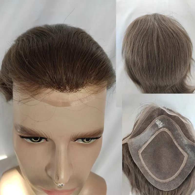 Swiss Lace Wig for Men, Hair Toupee, Top Mono Lace and Front, Natural Hair Pieces Units, Male Hair Replacement System