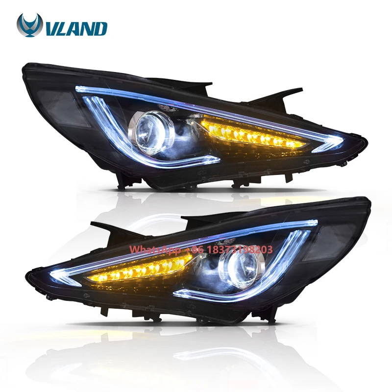 

VLAND LED Headlights Dual Beam with Demon Eye Headllamp 6th Gen I45 Car Head Light 2011-2014 Front Lamp for Sonata 12V