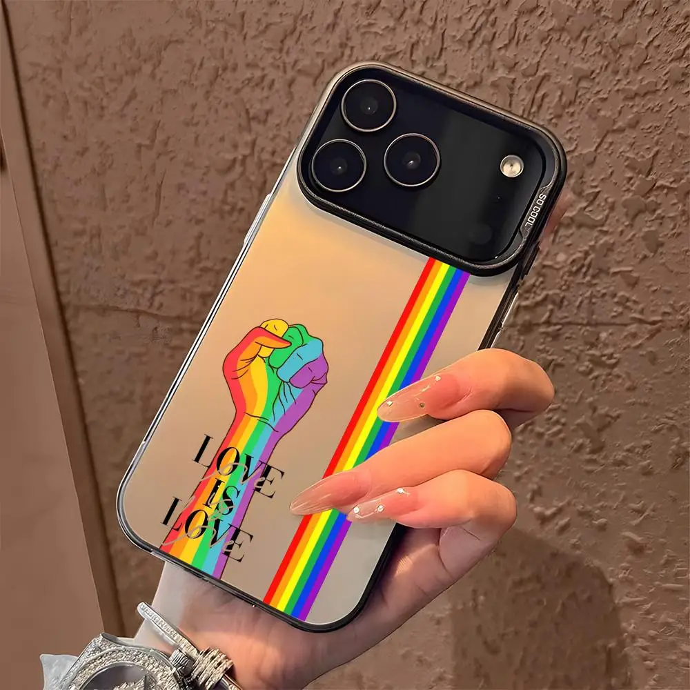 LGBT فخر العلم مثليات جراب هاتف آيفون 17 16 15 14 13 12 11 برو ماكس الهواء الملونة ماتي الليزر أورورا للصدمات