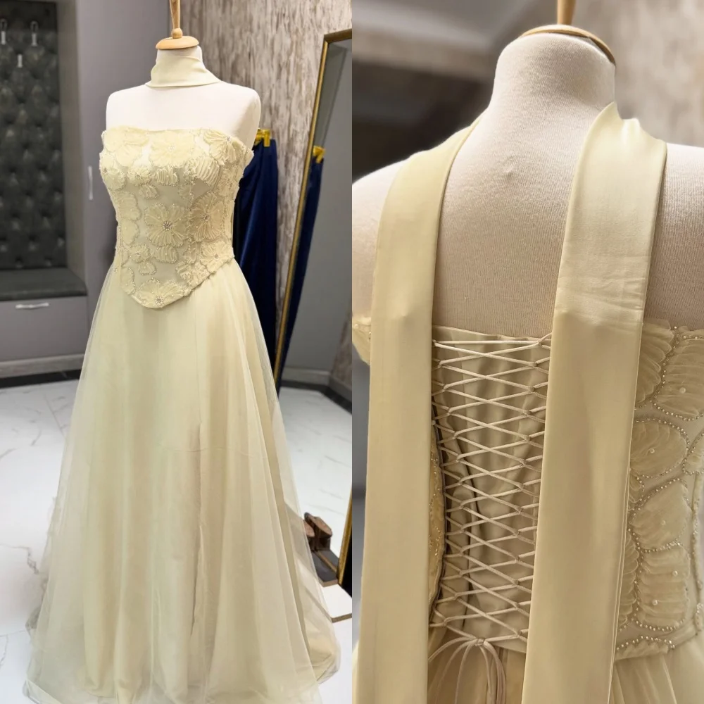 

Изысканные классические тюлевые плиссированные платья ручной работы с цветочным бисером трапециевидной формы без бретелек Длинные платья на заказ Модные платья для особых случаев