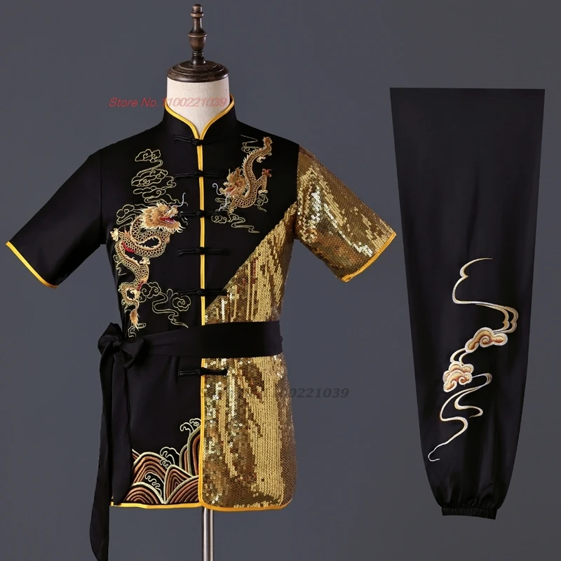 

Традиционный китайский детский костюм кунг-фу 925, национальный костюм дракона с вышивкой и блестками, ушу, униформа для тренировок кунг-фу, комплект упражнений