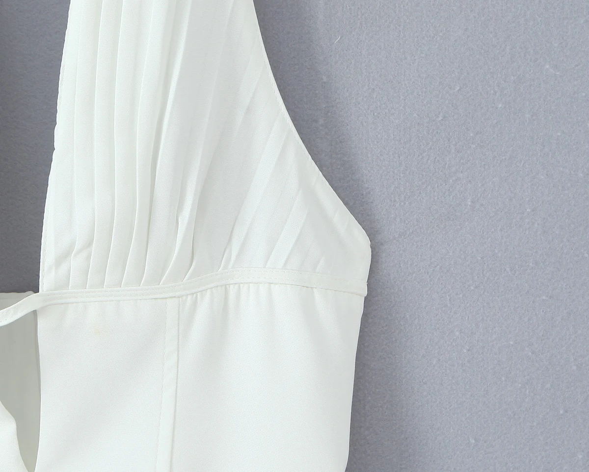 Sexy White Black Pleated Ruched Halter Dress Women Deep V neck Slim Low Waist Swing Ball Gown Short Dresses Robe Femme Vestidos