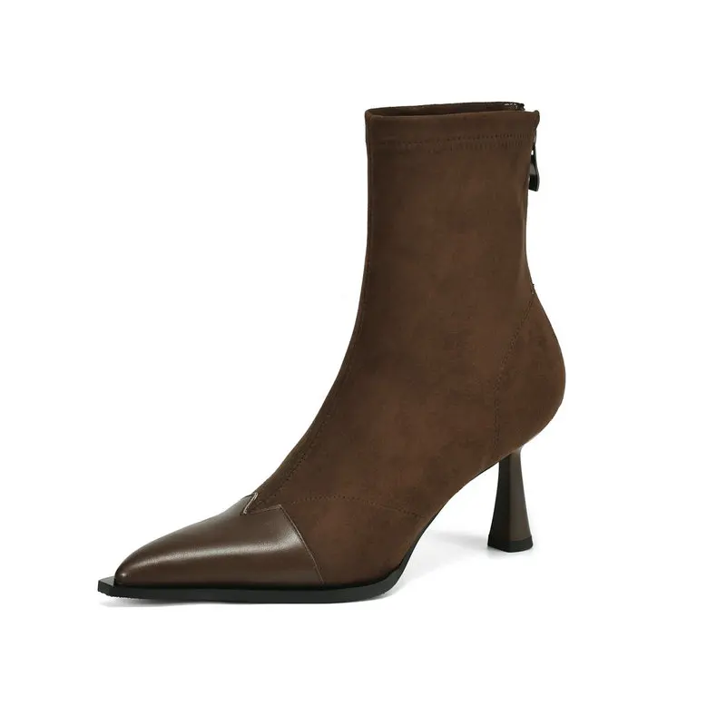 

2025 New Fashion Women Genuine Leather Pointed-toe Thin Heels Ankle Boots Modern Sexy Dress Shoes